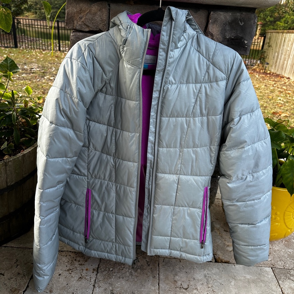 Columbia Omni Heat Gray Pink Fleece Lined Hooded Jacket Medium